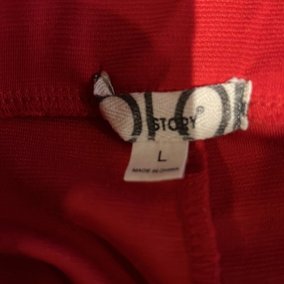 Fashion Story red black  vegan leather patch sides leggings Sz L - Picture 7 of 10